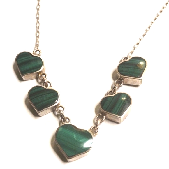 STERLING REVERSIBLE MALACHITE & LAPIS HEART SHAPE NECKLACE - Picture 3 of 5
